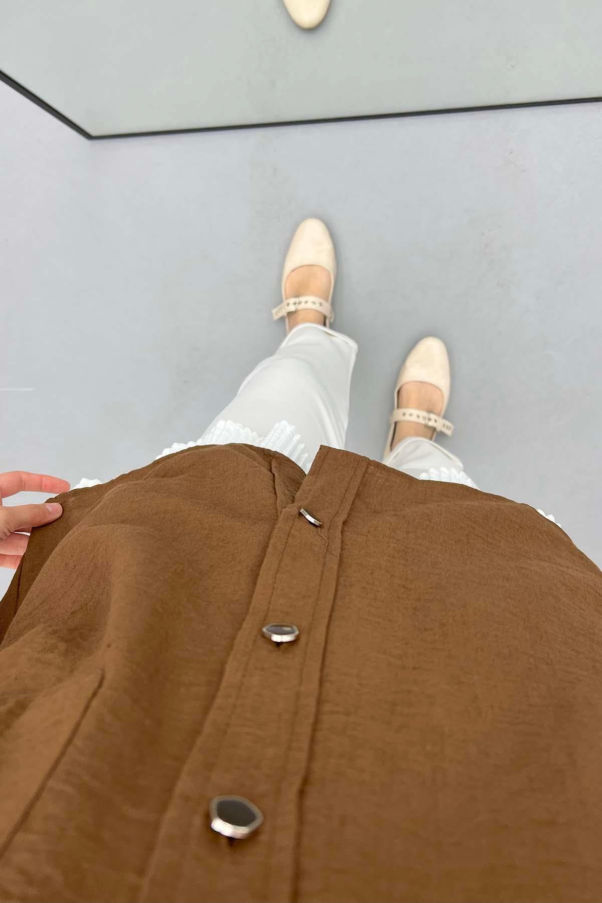 Nakışlı Oversize Gömlek Kahve
