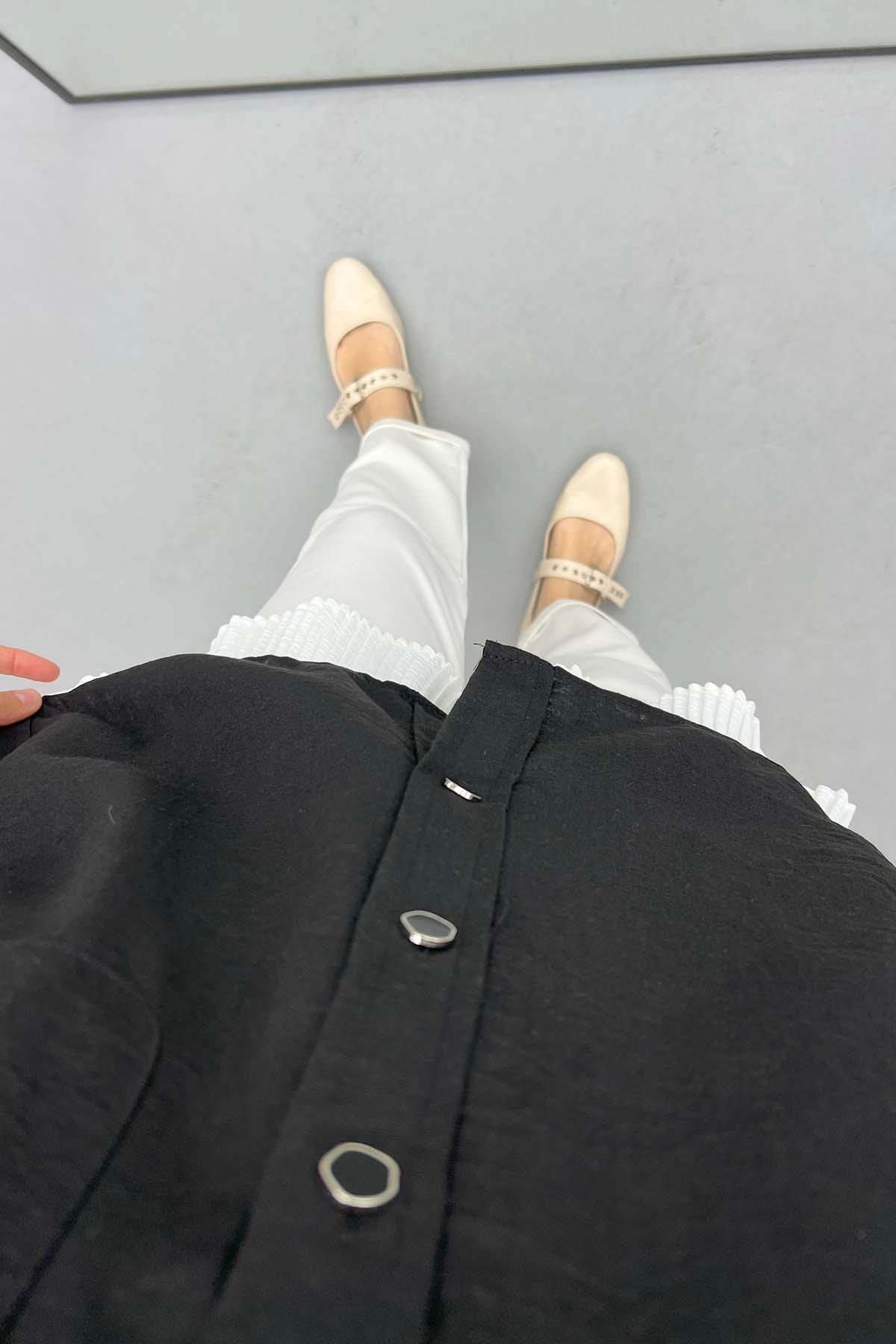 Nakışlı Oversize Gömlek Siyah