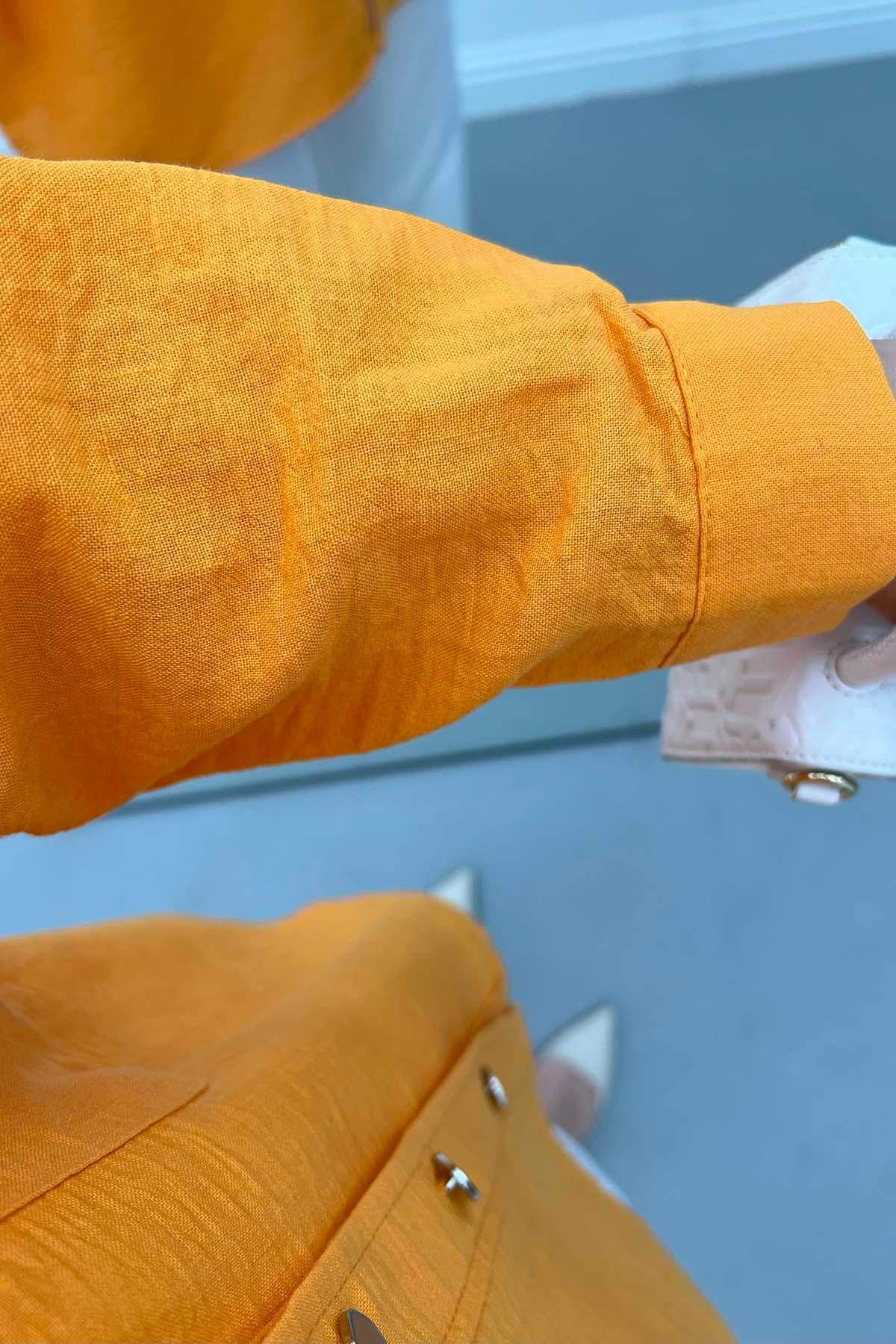 Nakışlı Oversize Gömlek Turuncu