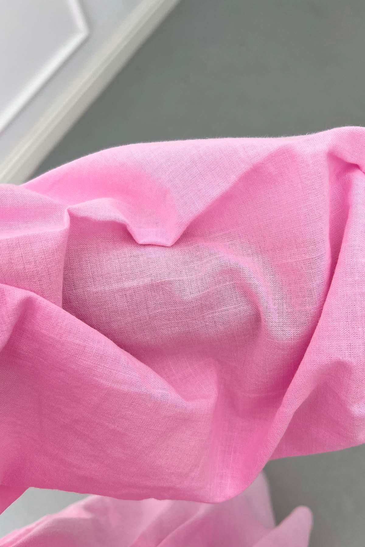 Nervürlü Manşet Detaylı Takım Pembe