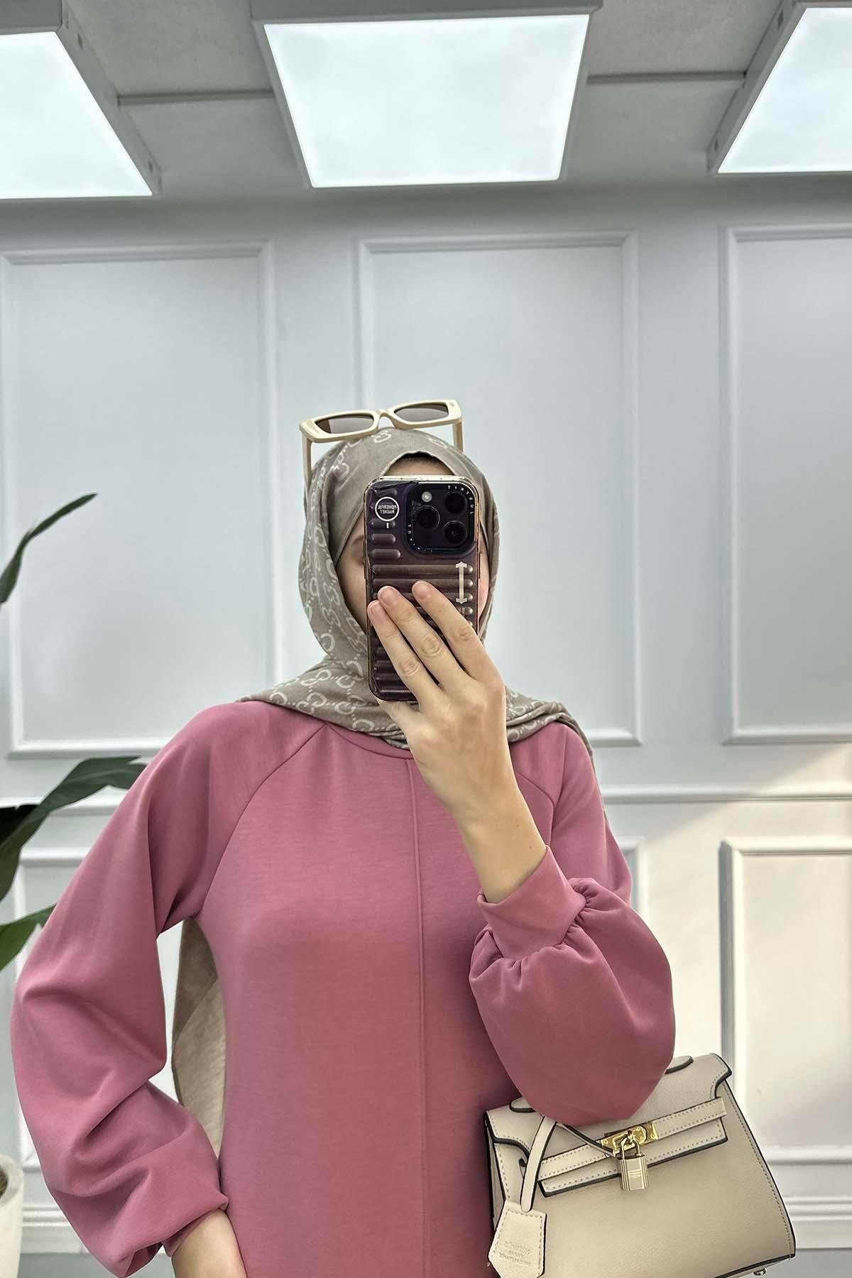 Nervürlü Modal Oysh Elbise Gül Kurusu