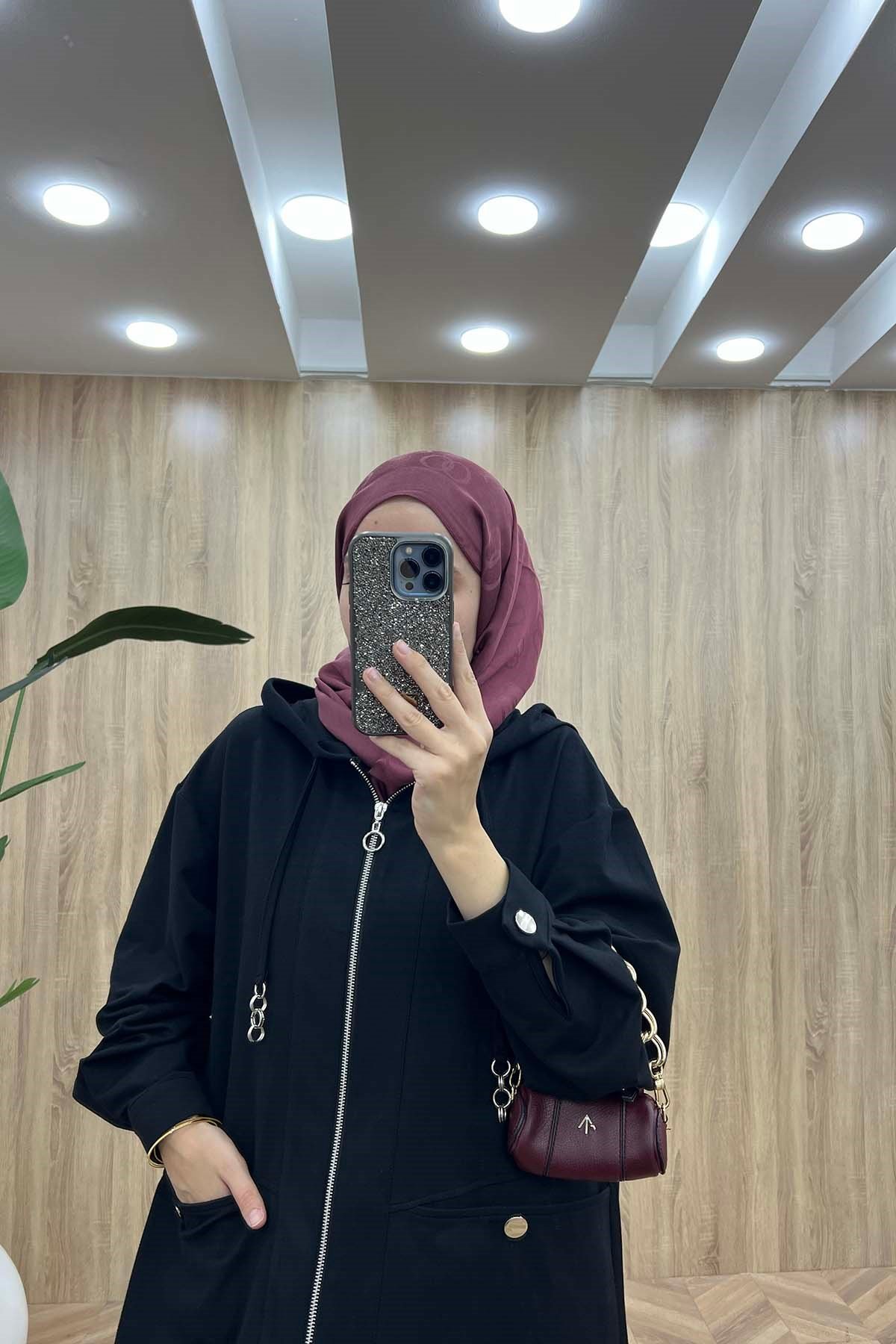 Nova Cepli Kapşonlu Spor Tunik Siyah