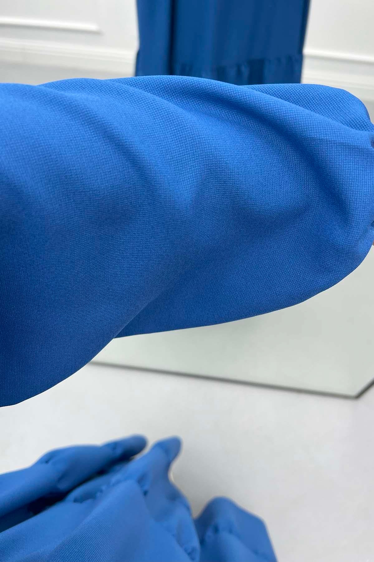 Omuz Fırfırlı Elbise İndigo