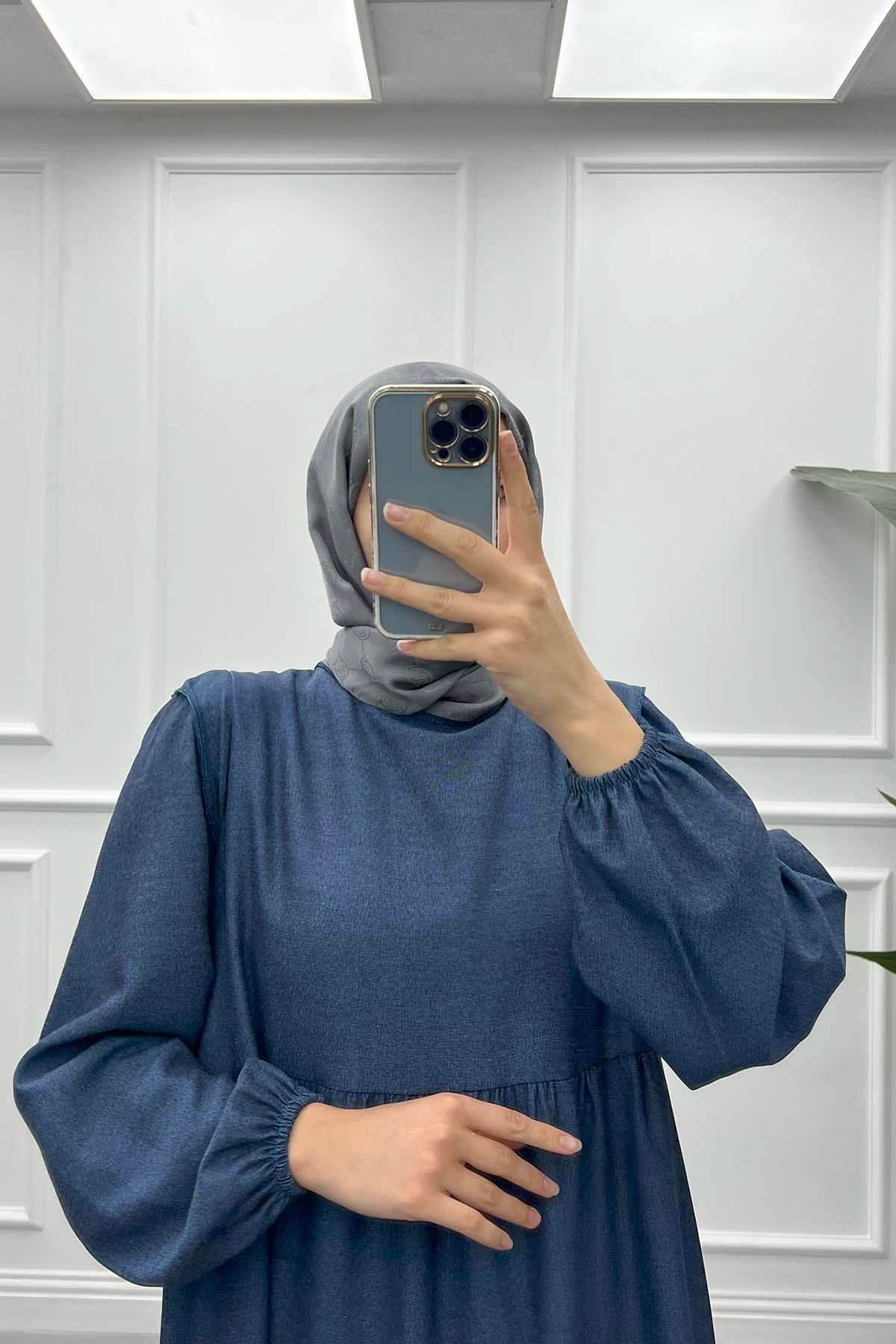 Omuz Fırfırlı Elbise Lacivert