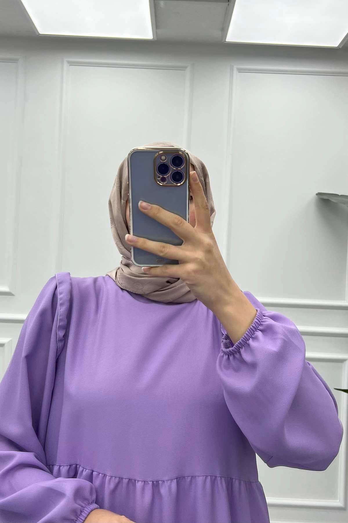 Omuz Fırfırlı Elbise Lila