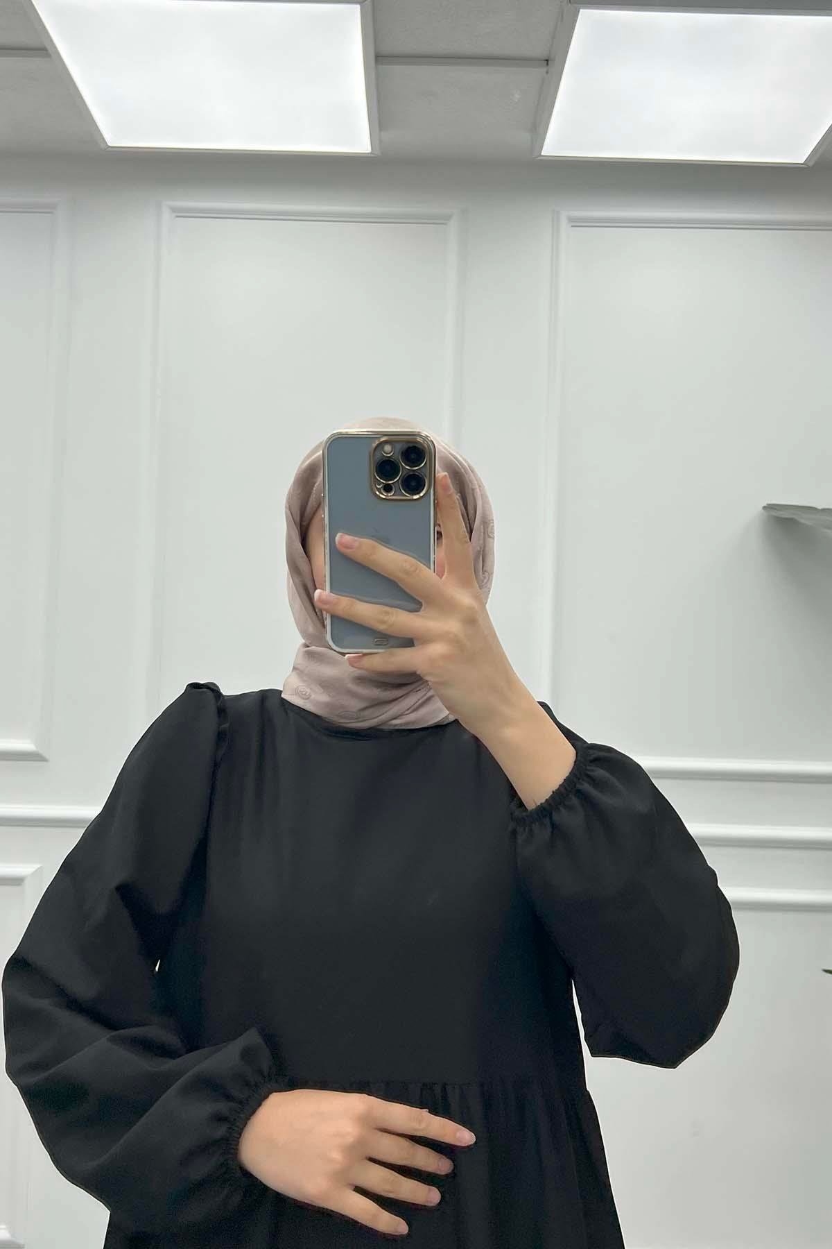 Omuz Fırfırlı Elbise Siyah
