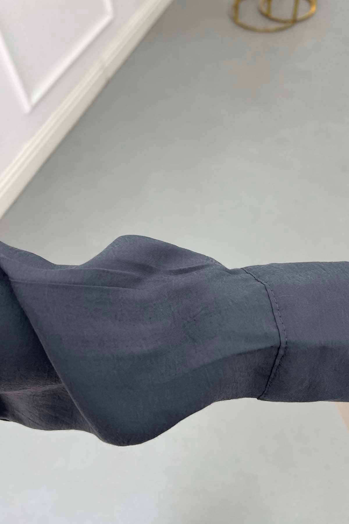 Omuzları Pelerin Detaylı Seyyar Kemerli Modal Gömlek Antrasit