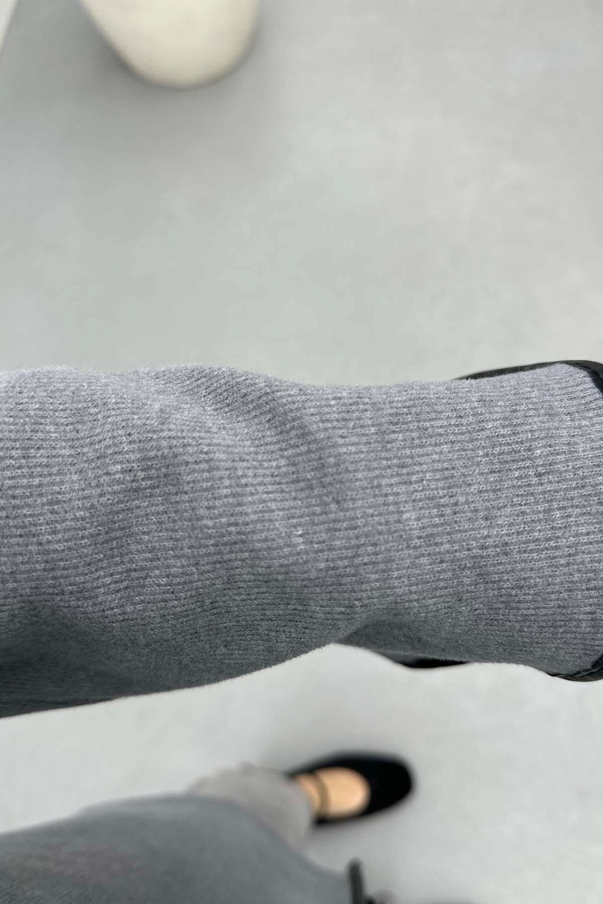 Önden Bağlamalı Deri Biyeli Ceket Gri
