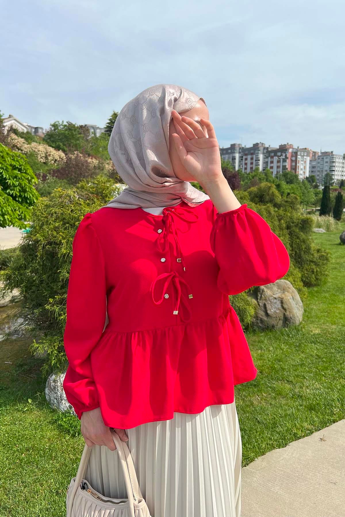 Önden Bağlamalı Gömlek Kırmızı