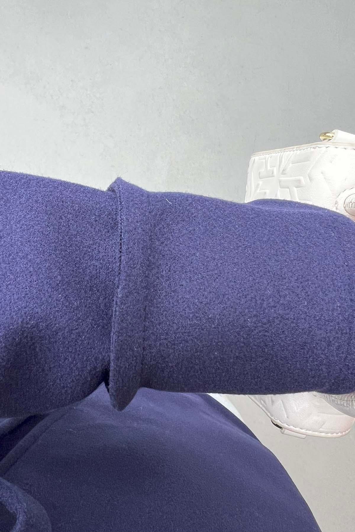 Önden Bağlamalı Kaşe Ceket Lacivert