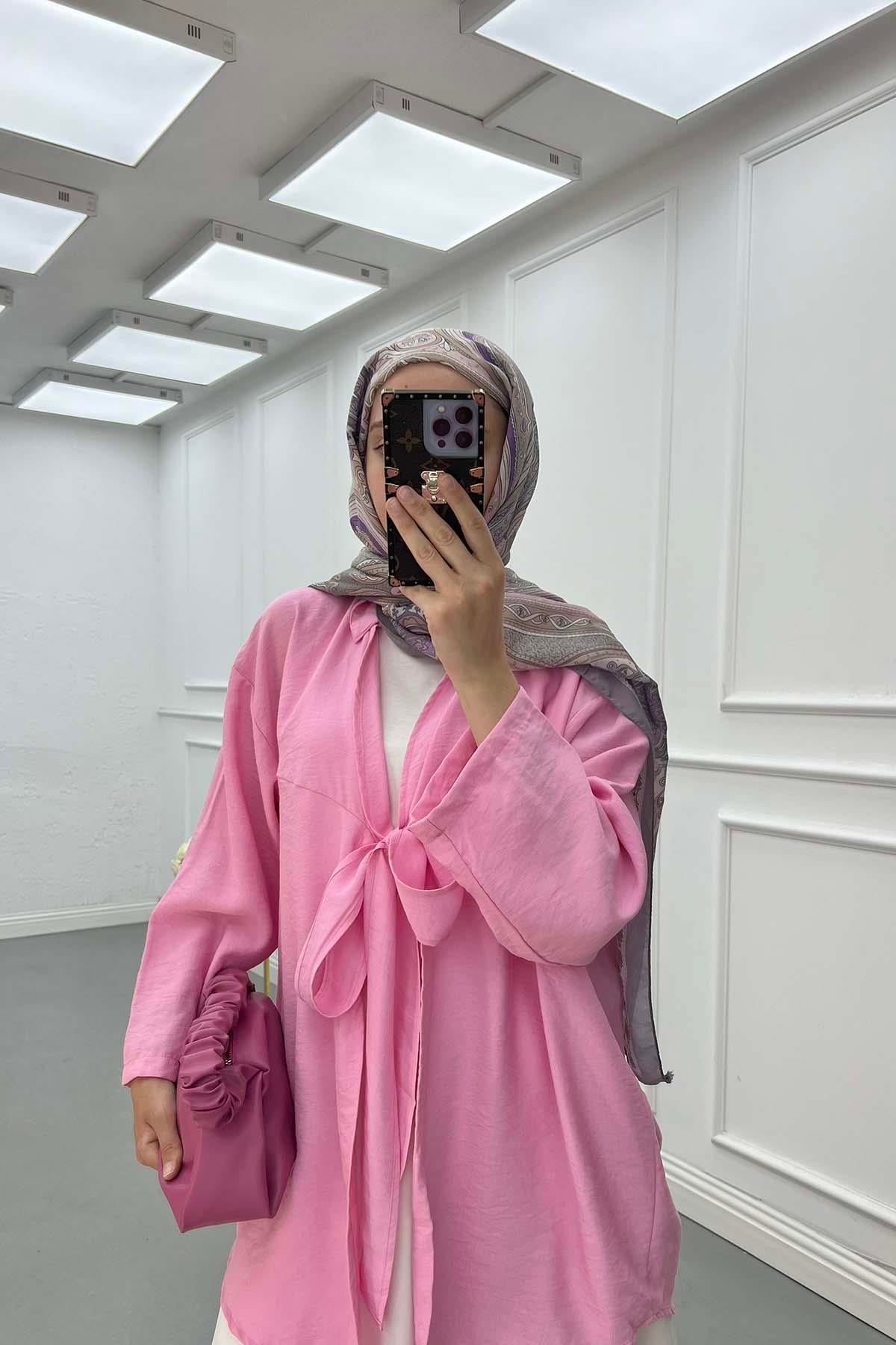 Önden Bağlamalı Salaş Gömlek Pembe