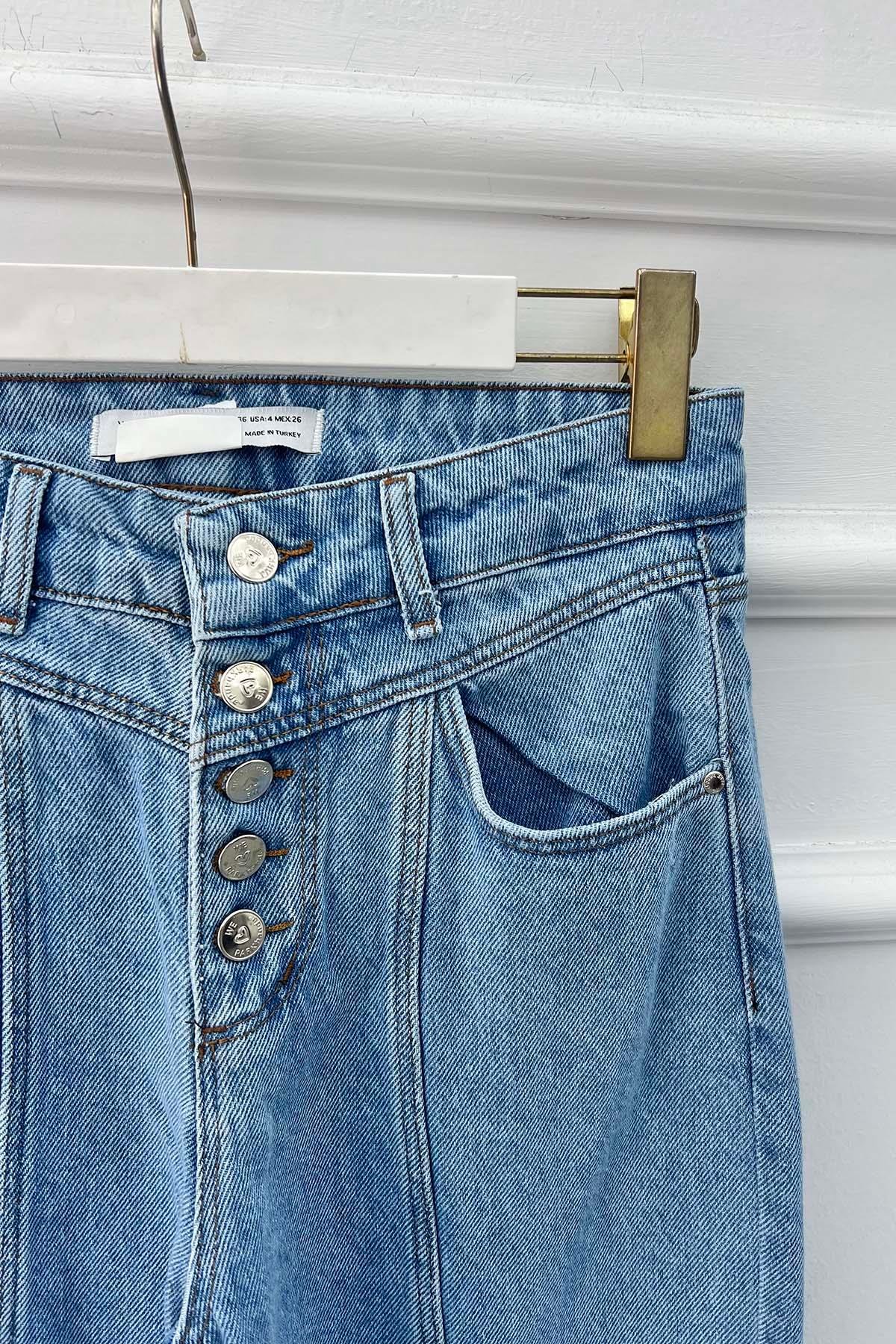 Önü Dikiş Detaylı Jean Pantolon Açık Mavi