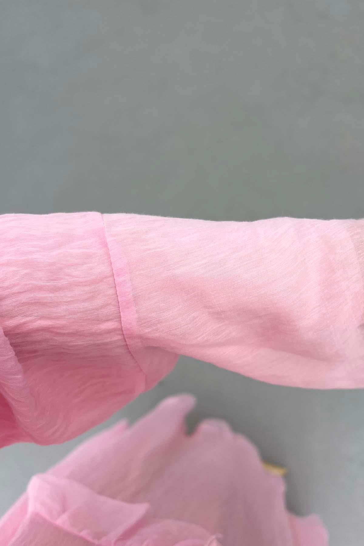 Önü Fırfırlı (Astarlı) Tül Elbise Pembe