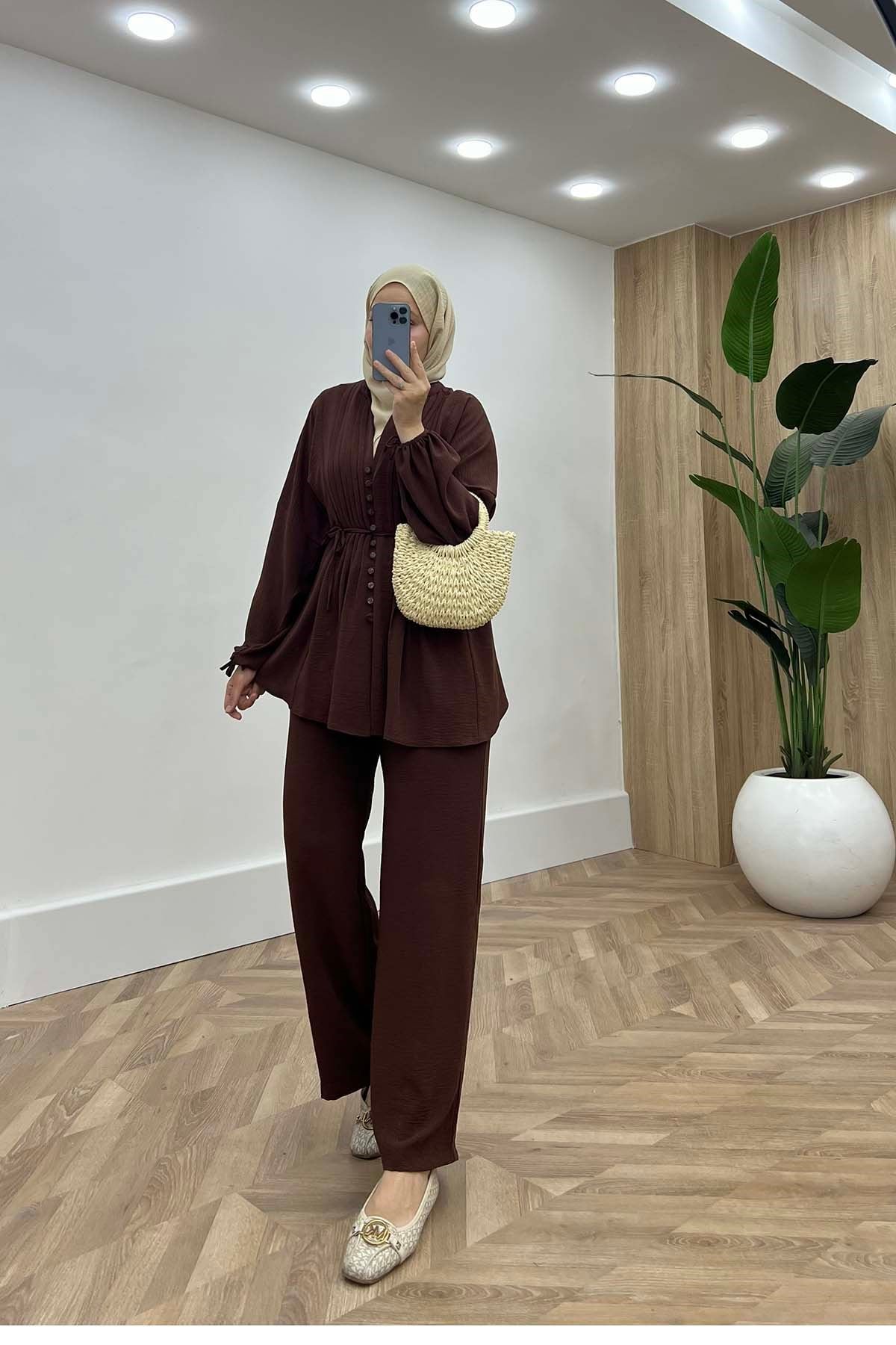 Önü Nervürlü Kemerli Modern Ayrobin Takım Kahve