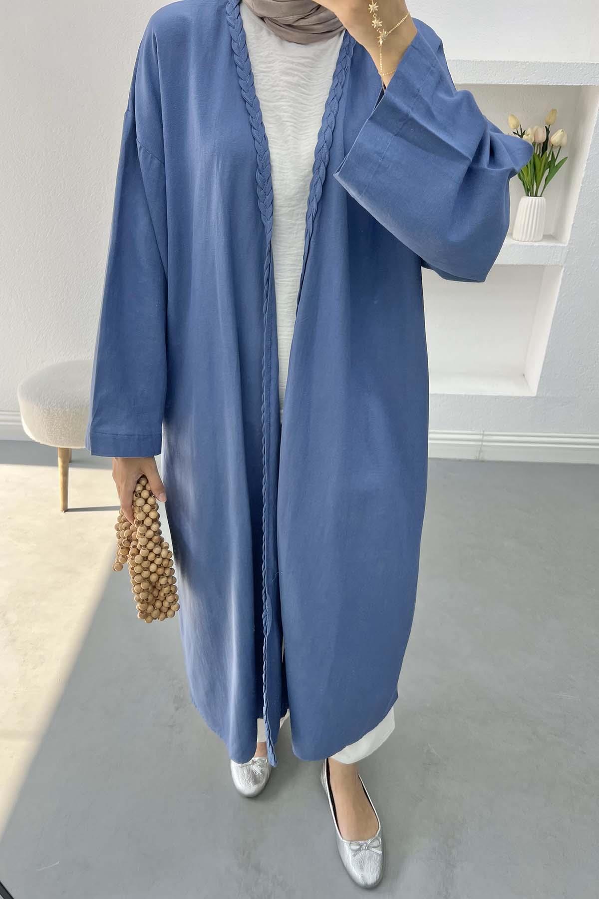 Örgü Detaylı Kimono İndigo
