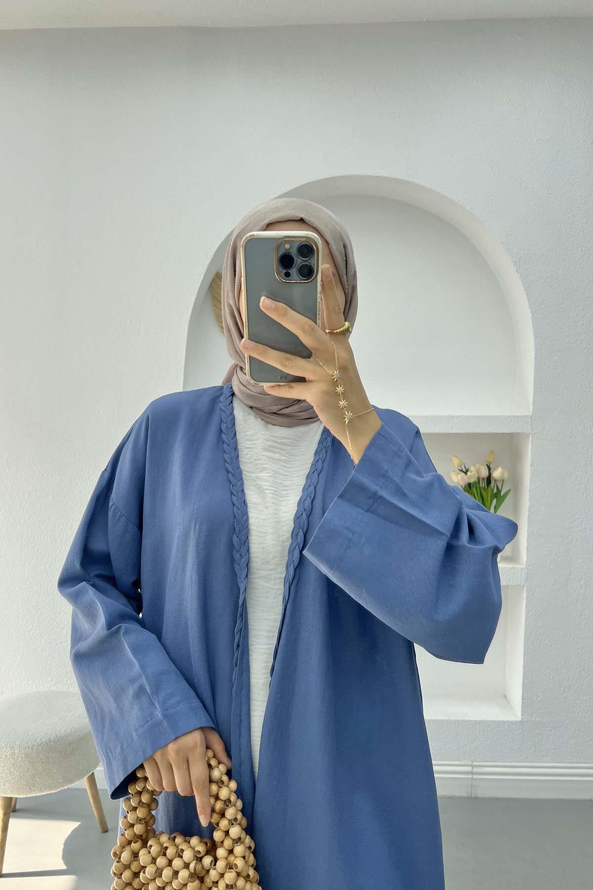 Örgü Detaylı Kimono İndigo
