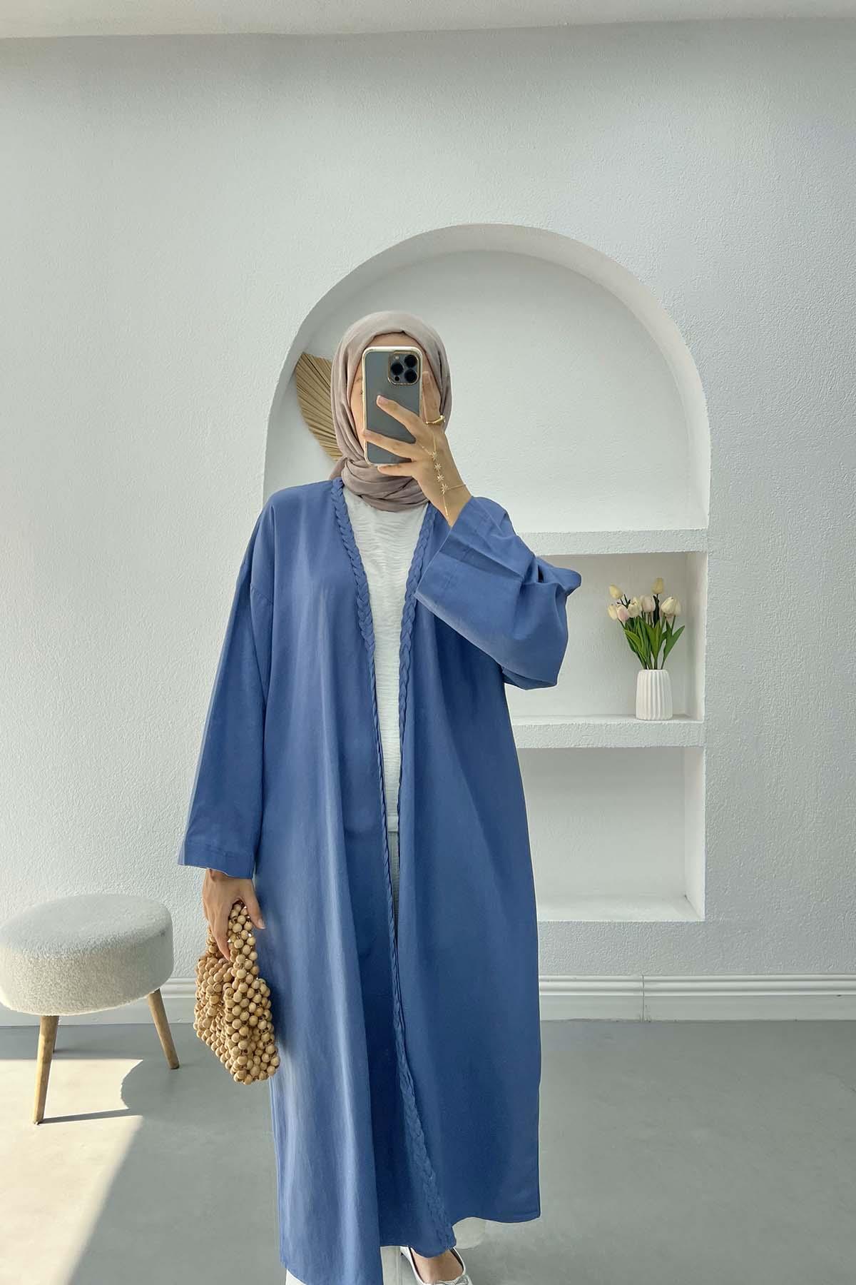 Örgü Detaylı Kimono İndigo