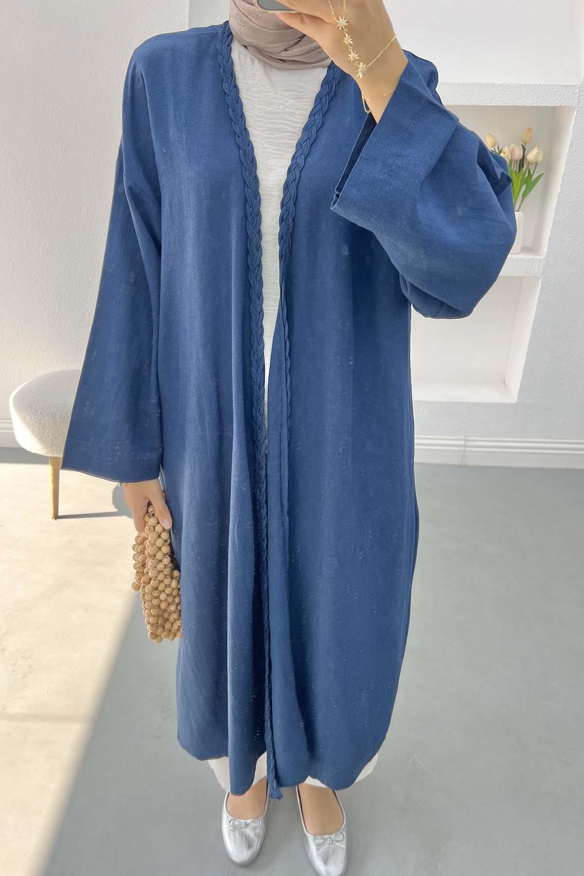 Örgü Detaylı Kimono Lacivert