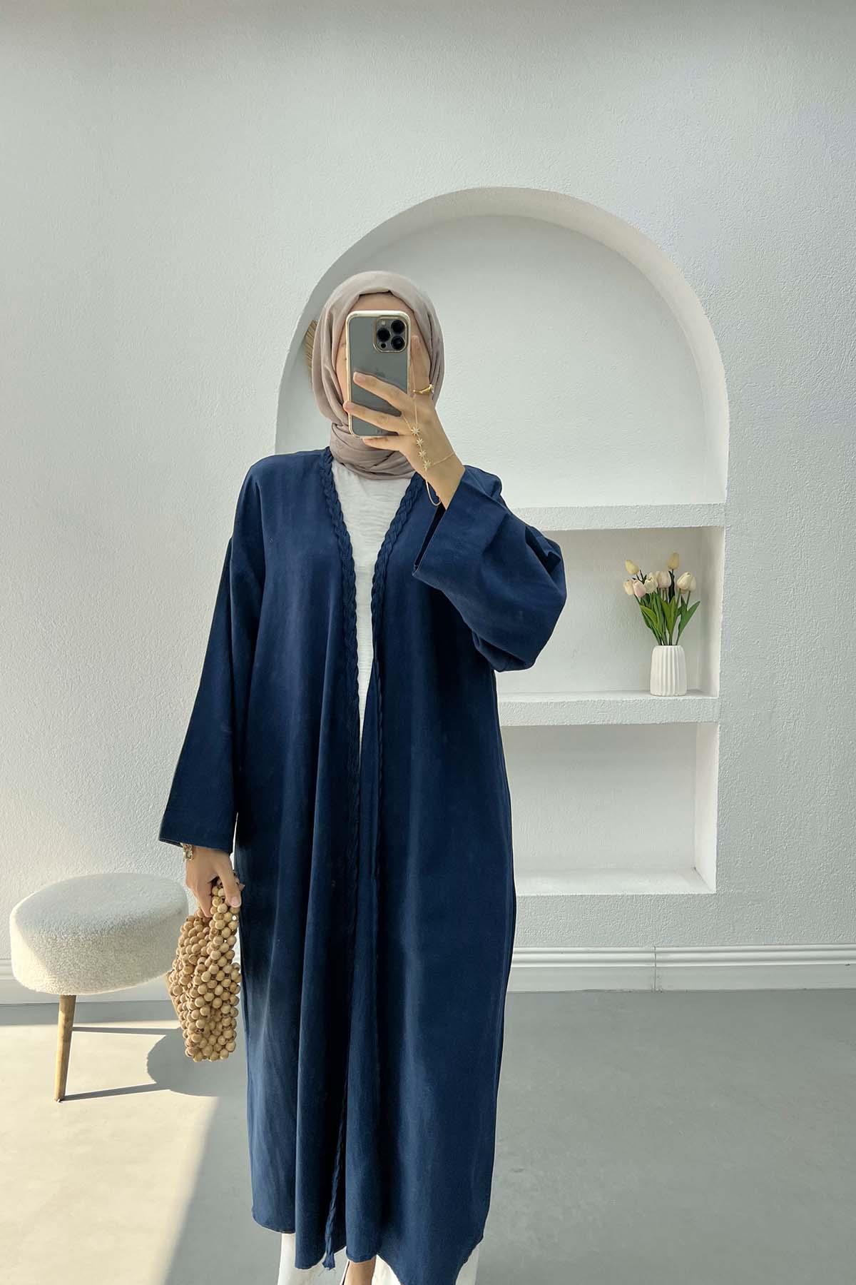 Örgü Detaylı Kimono Lacivert