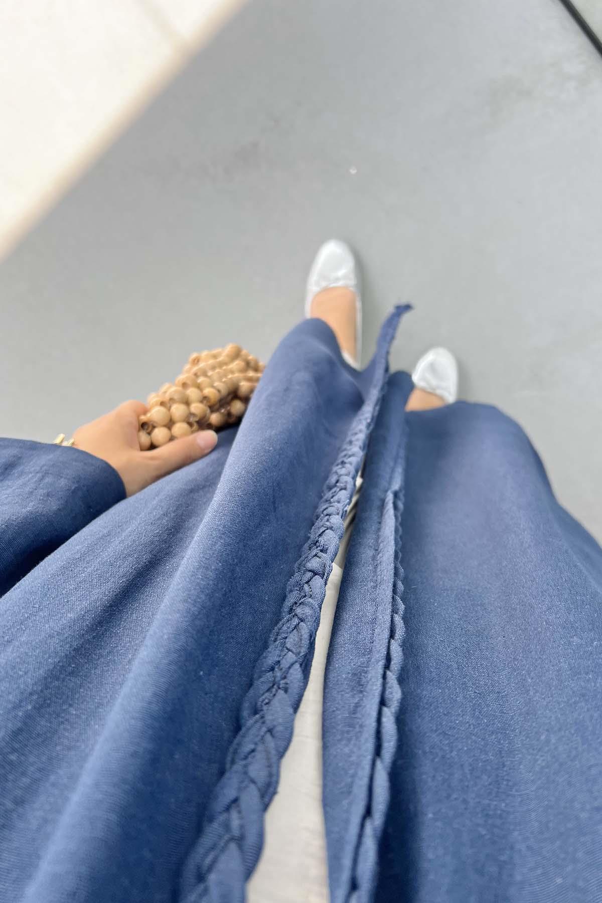 Örgü Detaylı Kimono Lacivert