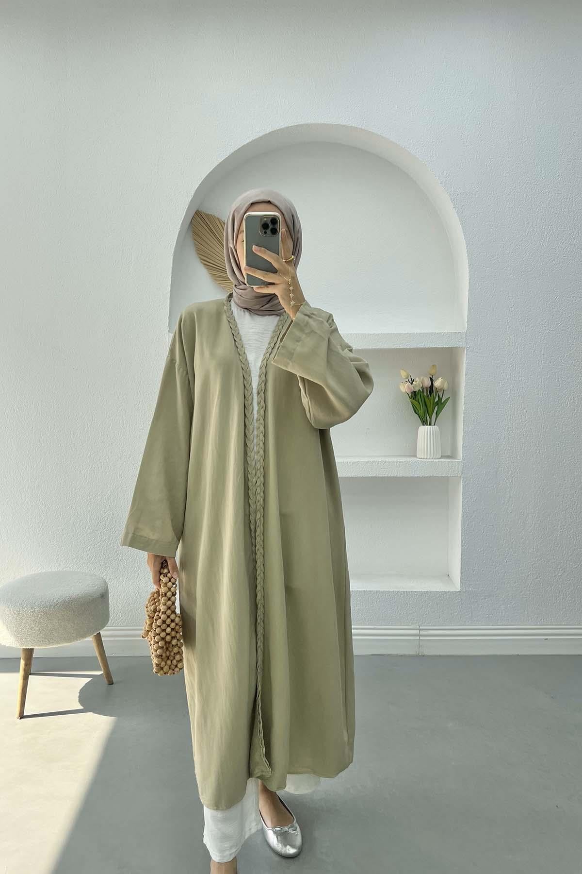 Örgü Detaylı Kimono Vizon