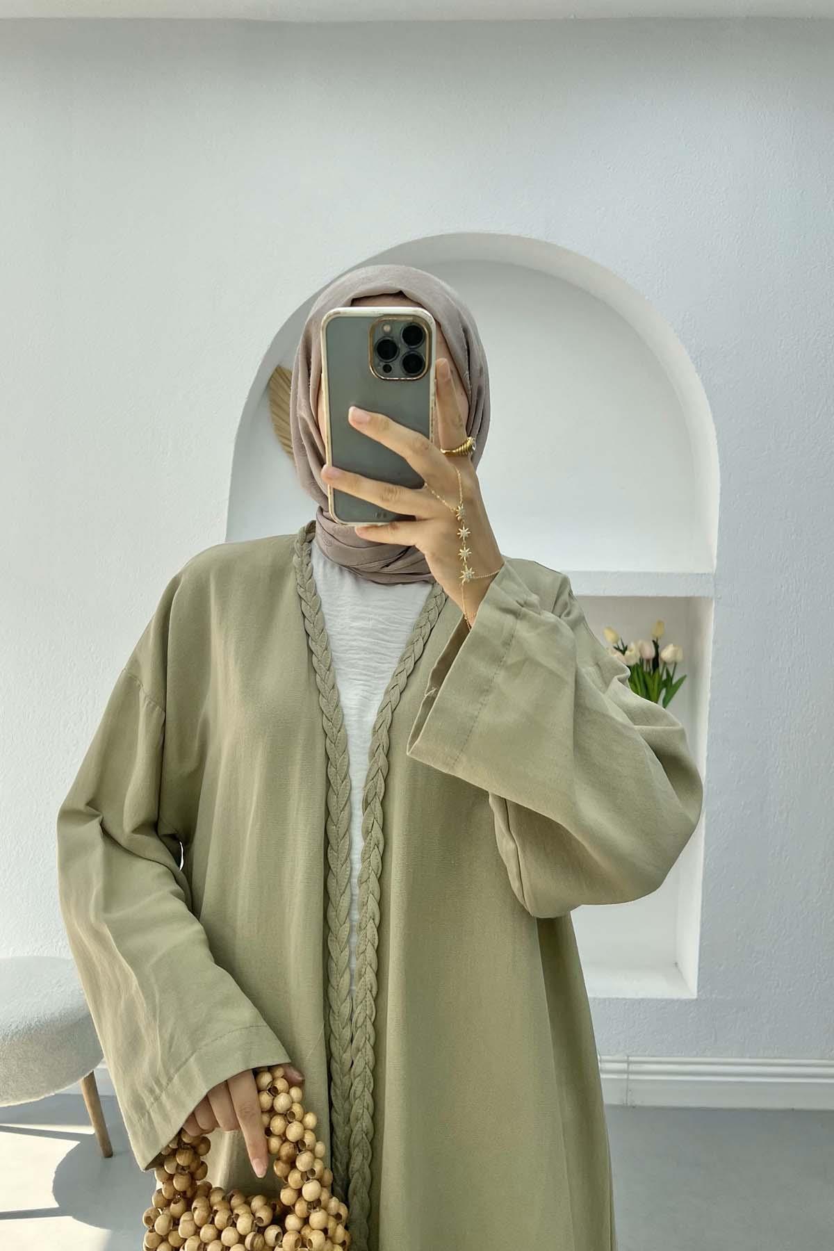 Örgü Detaylı Kimono Vizon