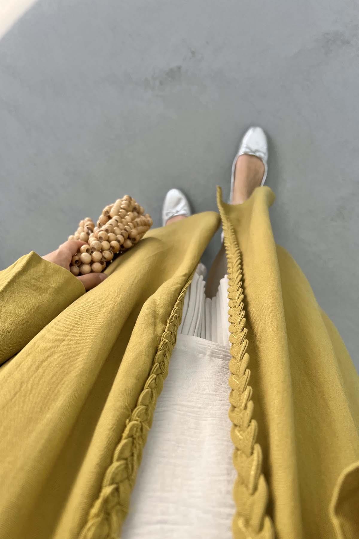 Örgü Detaylı Kimono Zeytin Yeşili