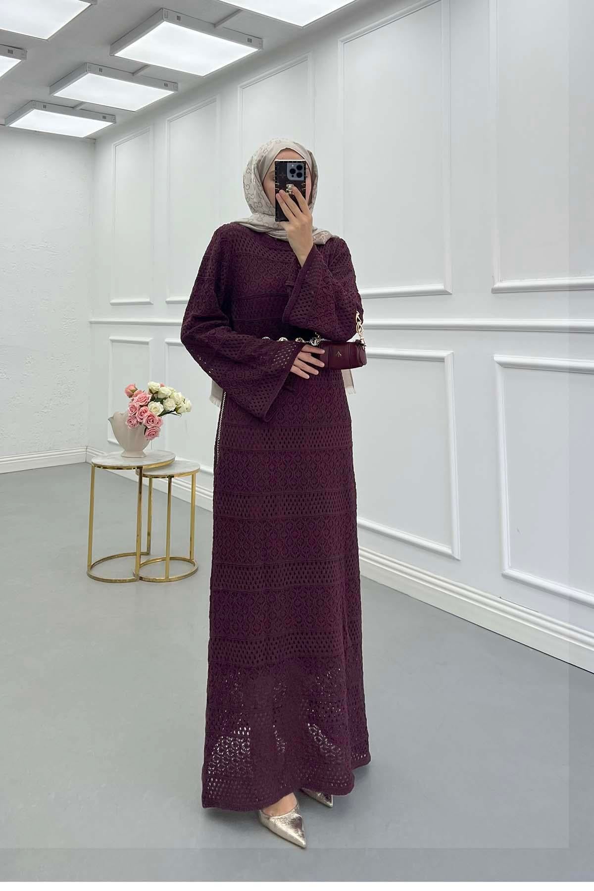 Örgü (İçlikli) Triko Elbise Bordo