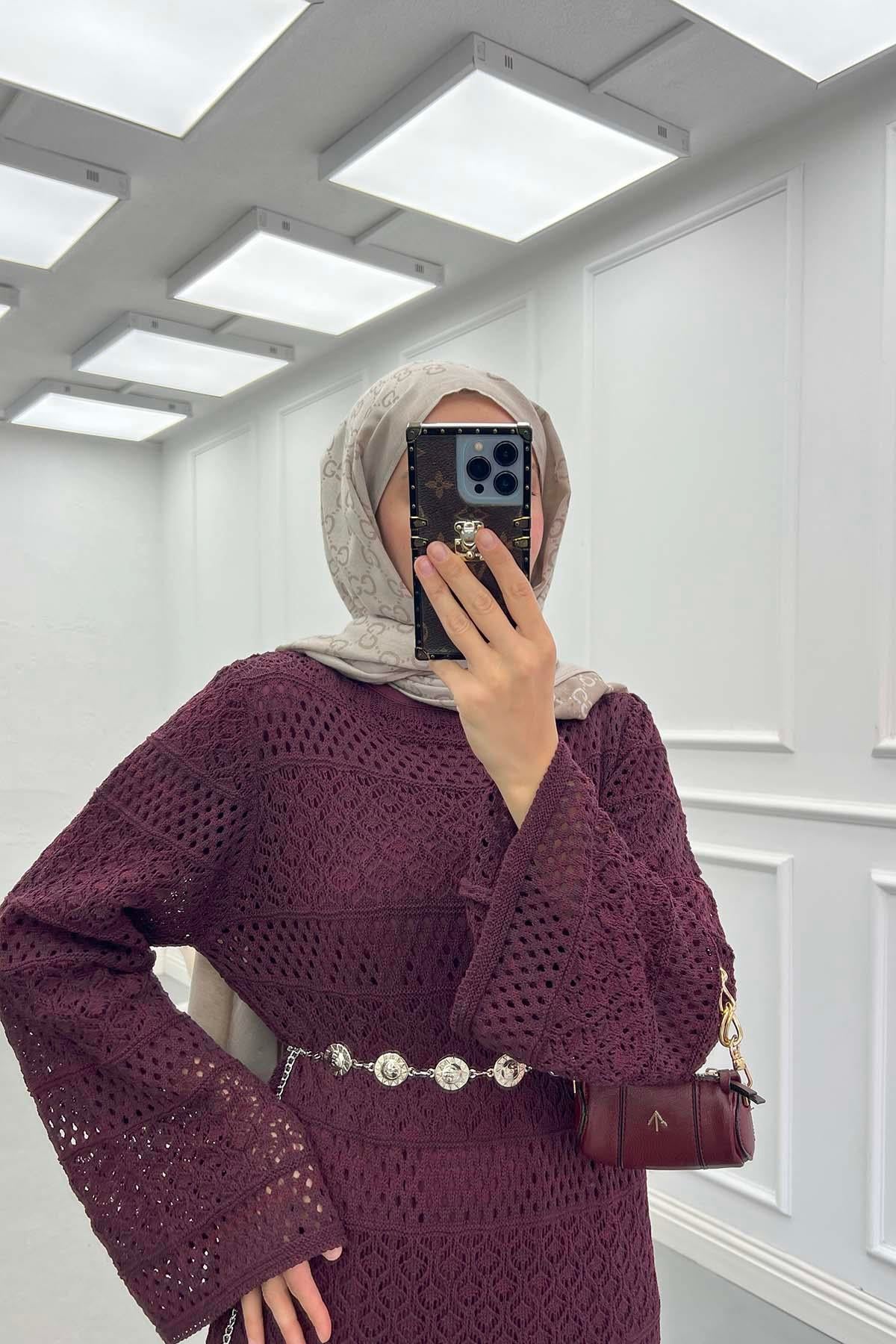 Örgü (İçlikli) Triko Elbise Bordo