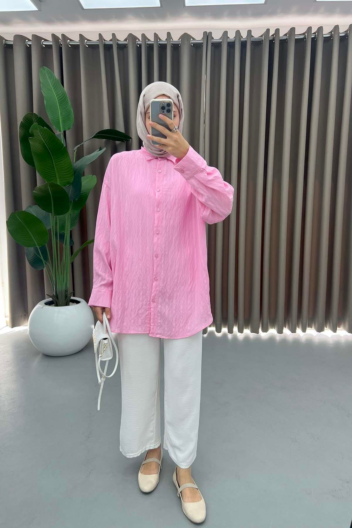 Oval Kesim Gömlek Pembe