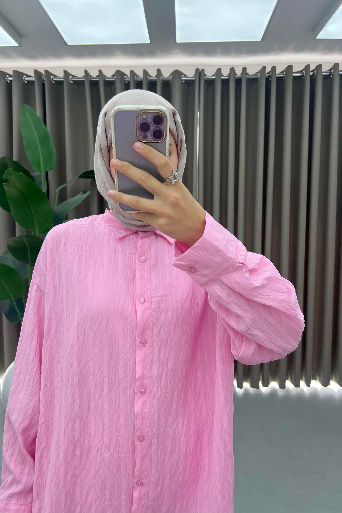 Oval Kesim Gömlek Pembe