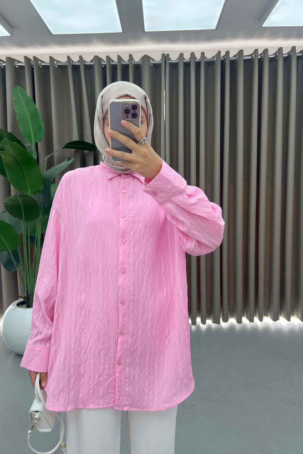 Oval Kesim Gömlek Pembe