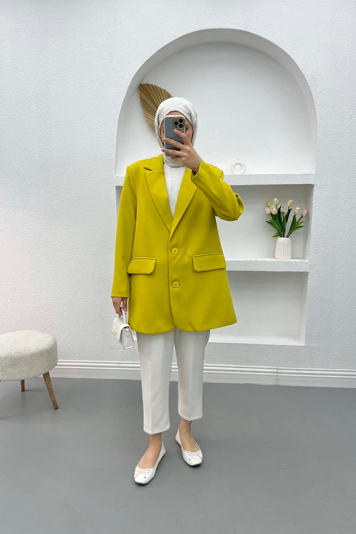 Oversize Basic Ceket Yağ Yeşili