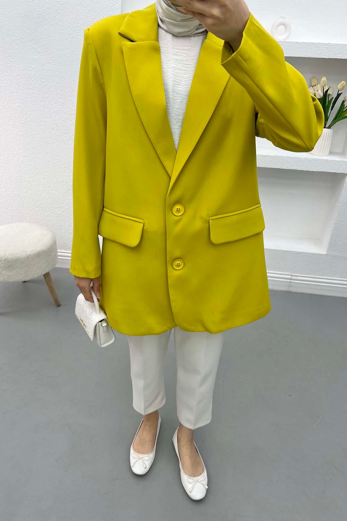 Oversize Basic Ceket Yağ Yeşili