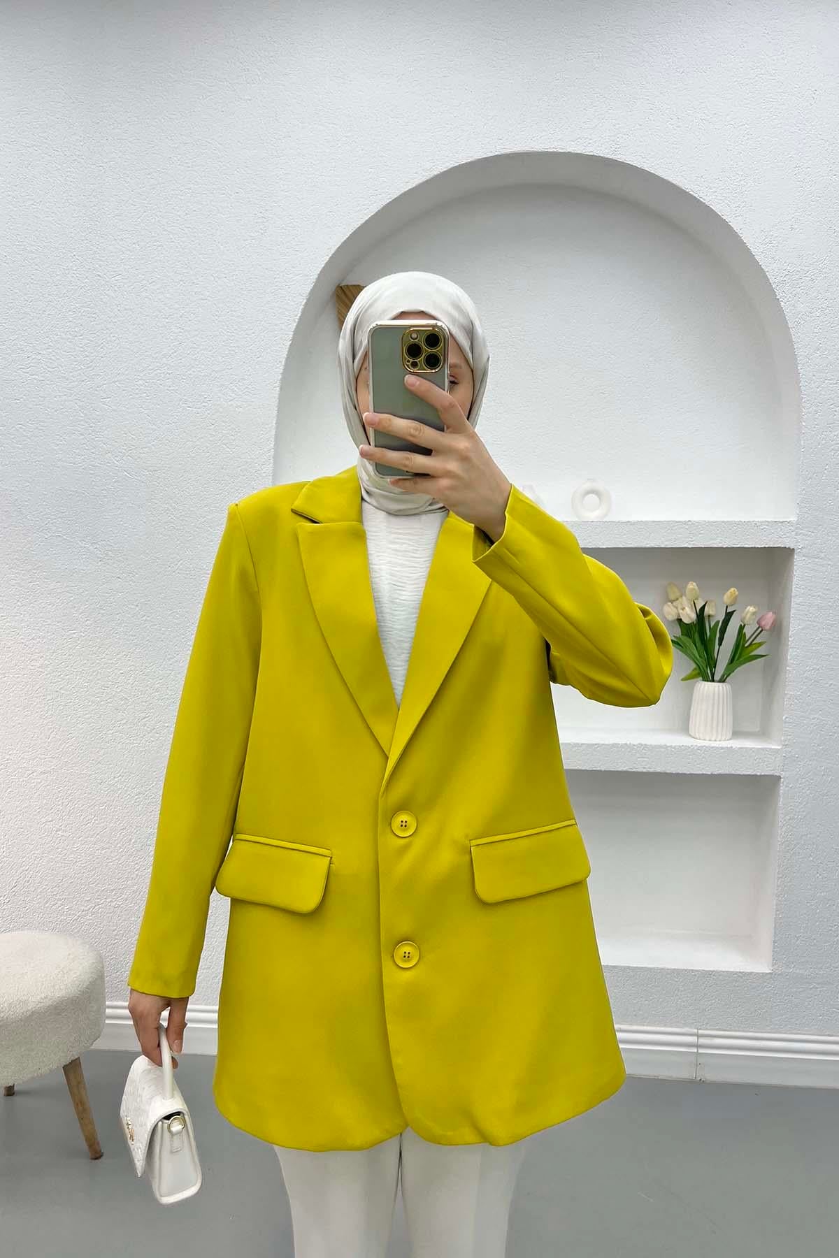 Oversize Basic Ceket Yağ Yeşili