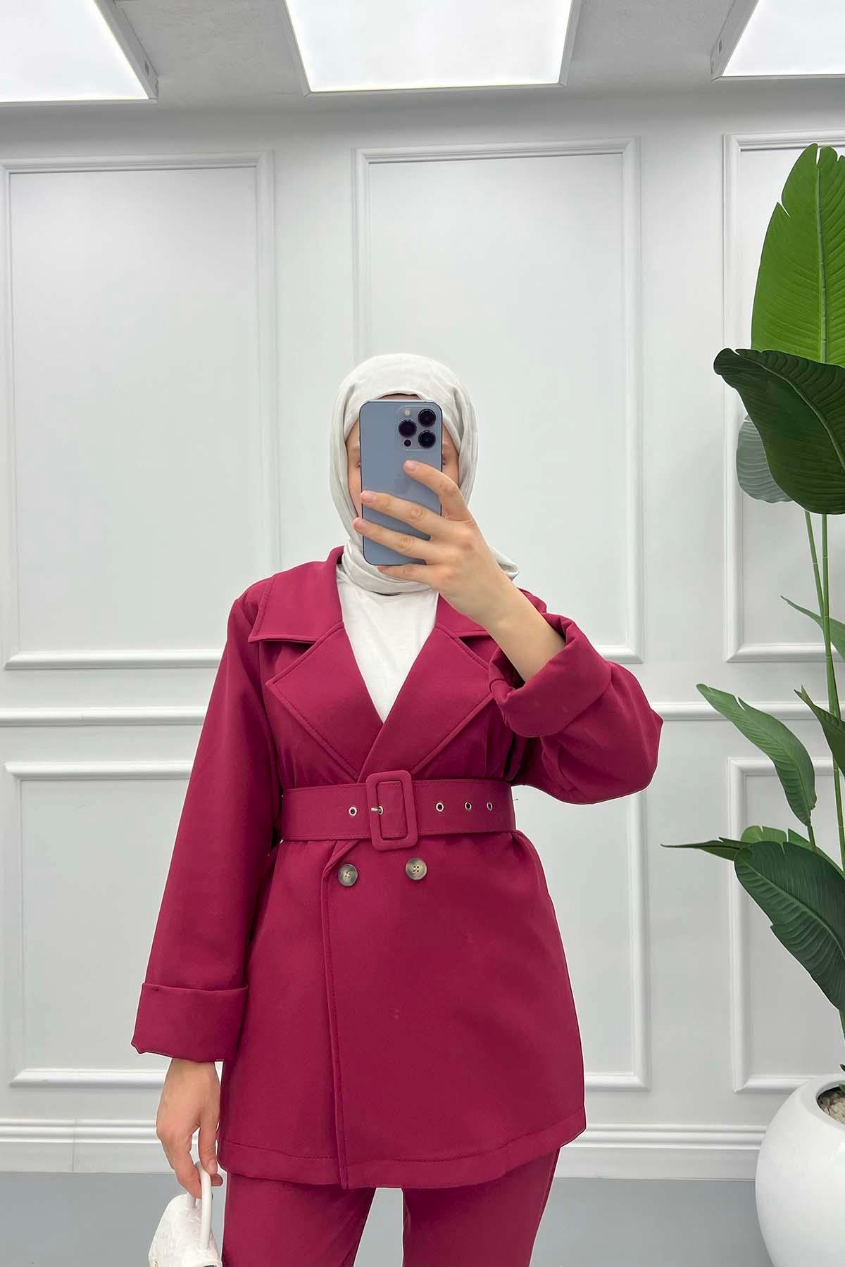 Oversize Ceket Takım Bordo