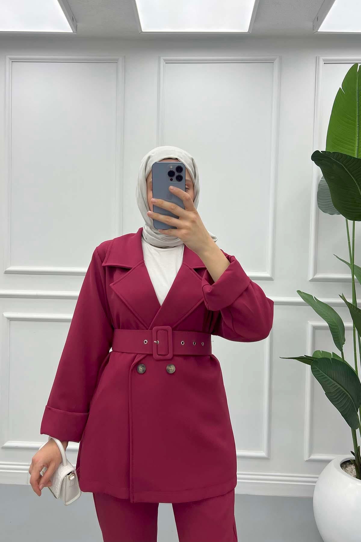 Oversize Ceket Takım Bordo
