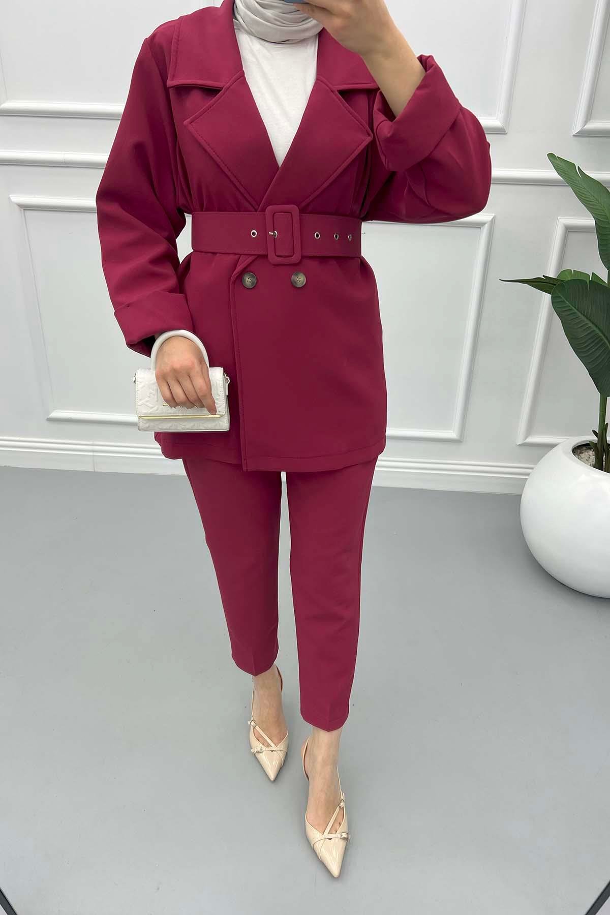 Oversize Ceket Takım Bordo