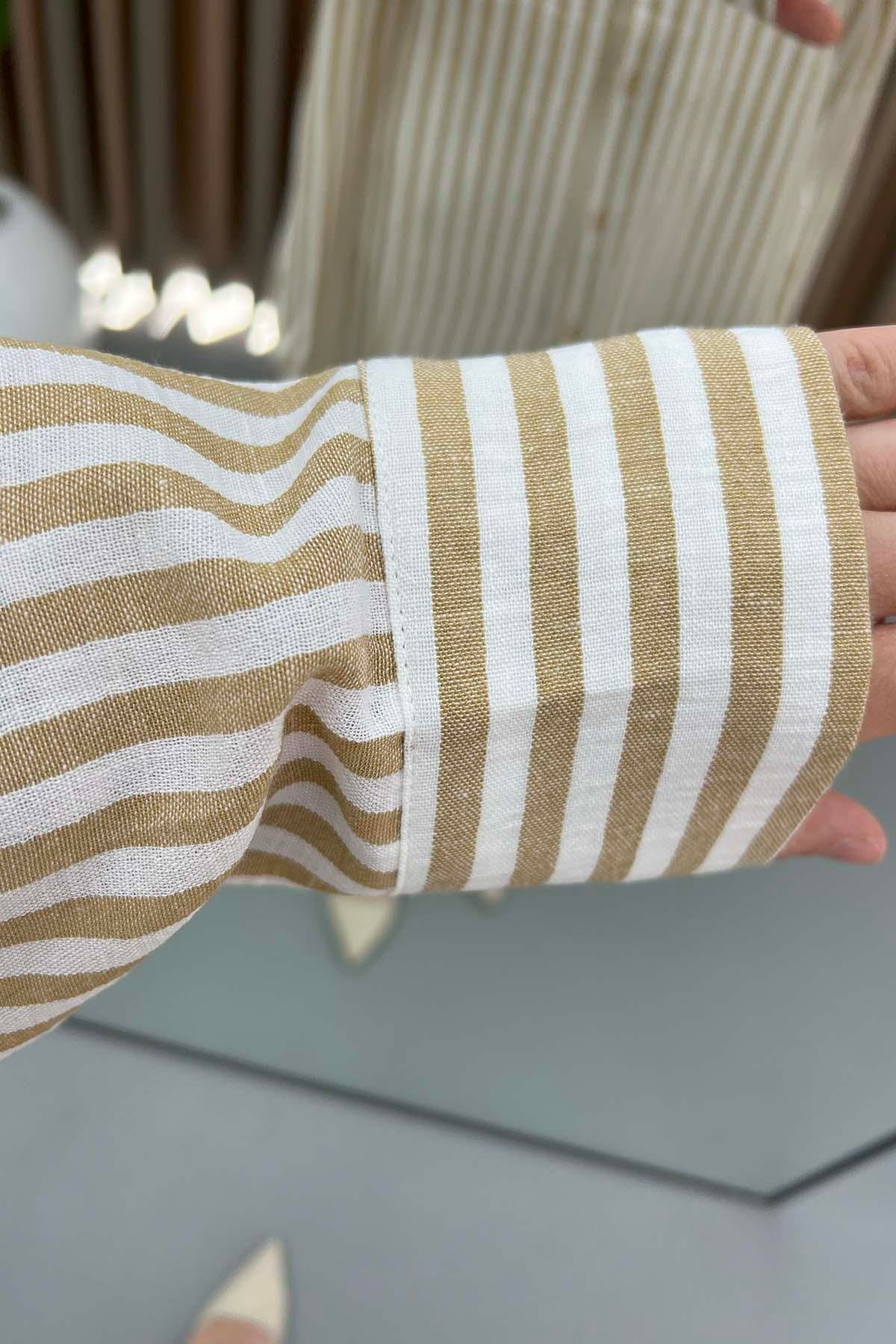 Oversize Çizgili Gömlek Sütlü Kahve