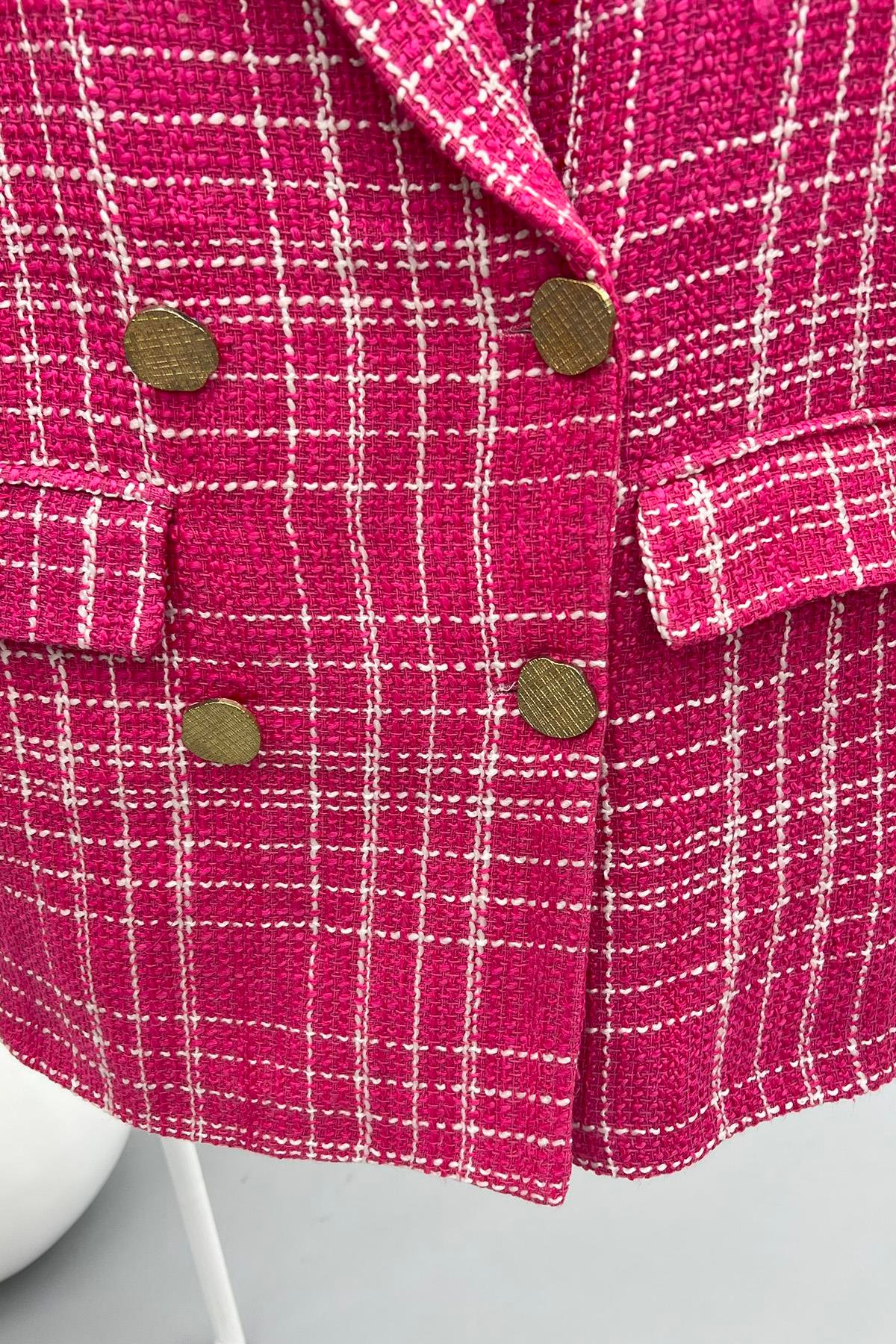 Oversize Ekose Ceket Pembe