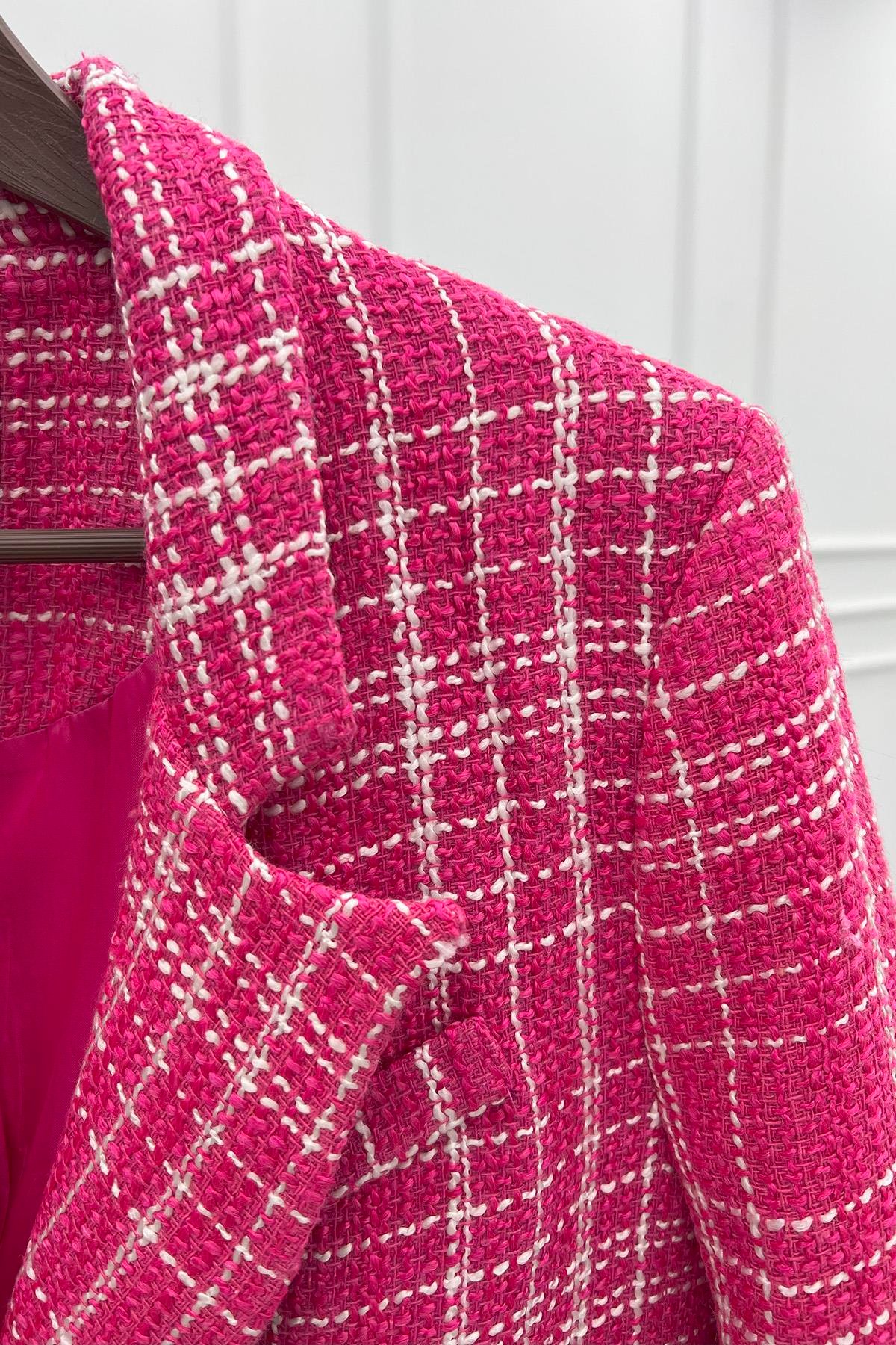 Oversize Ekose Ceket Pembe