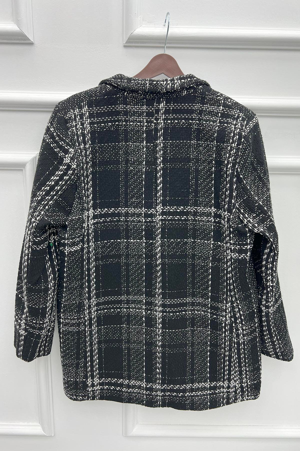 Oversize Ekose Ceket Siyah