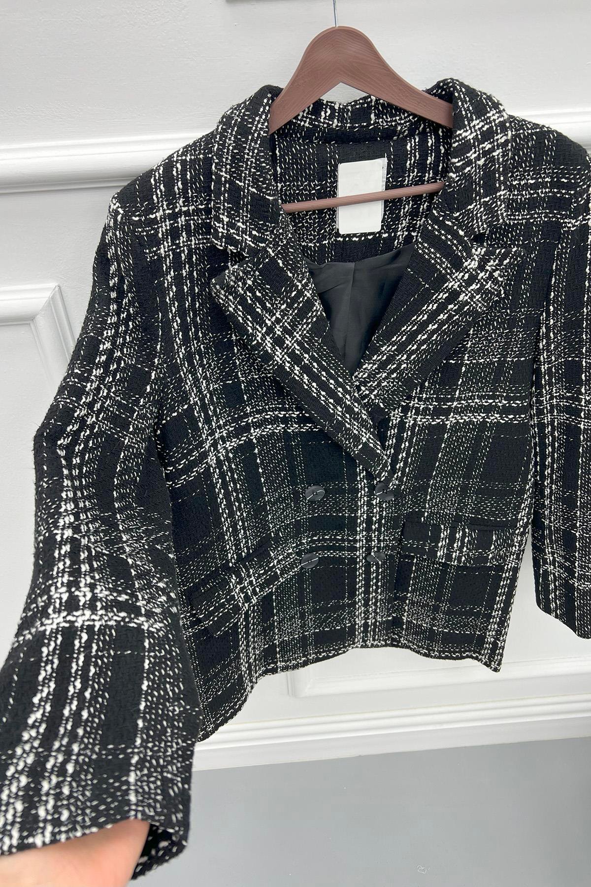 Oversize Ekose Ceket Siyah