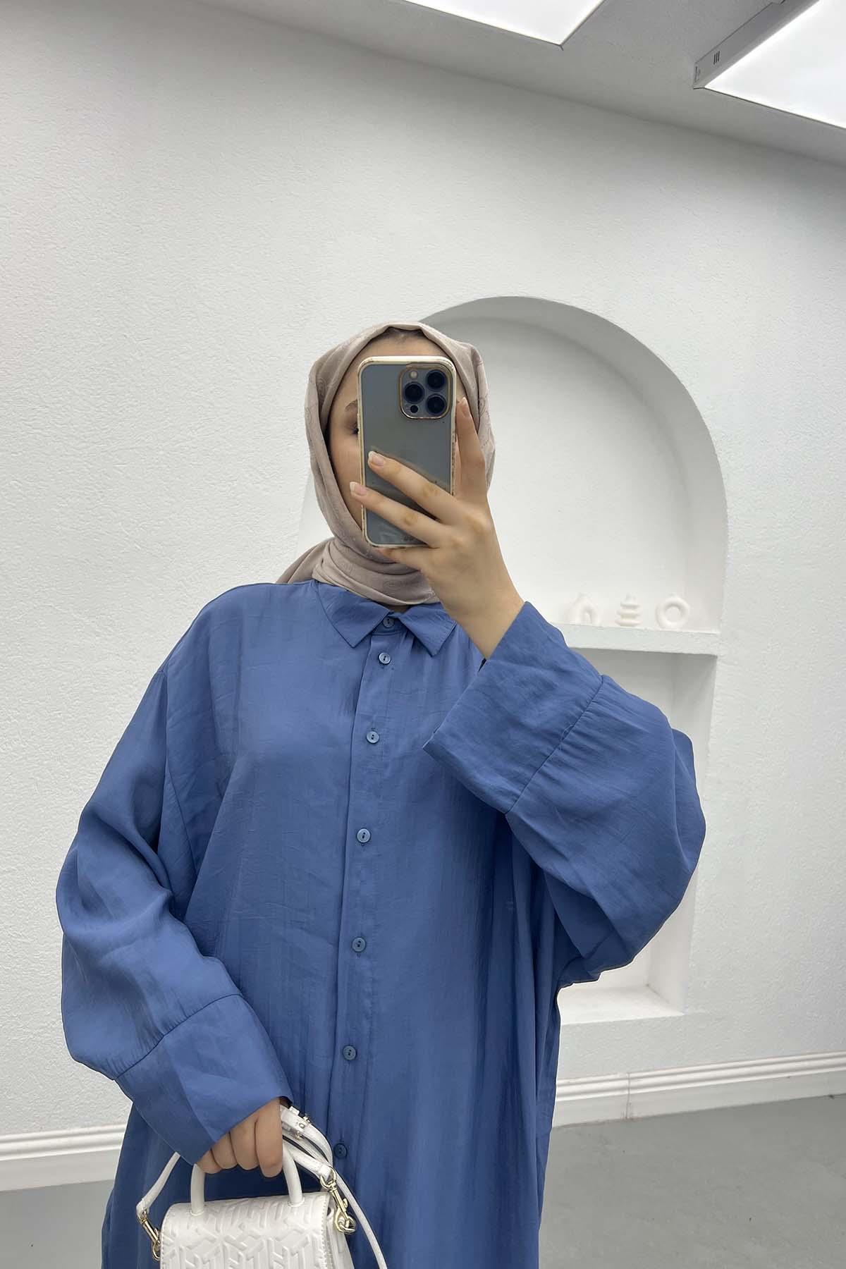 Oversize Gömlek Elbise İndigo
