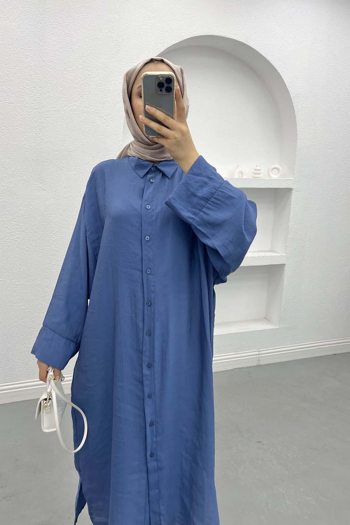 Oversize Gömlek Elbise İndigo
