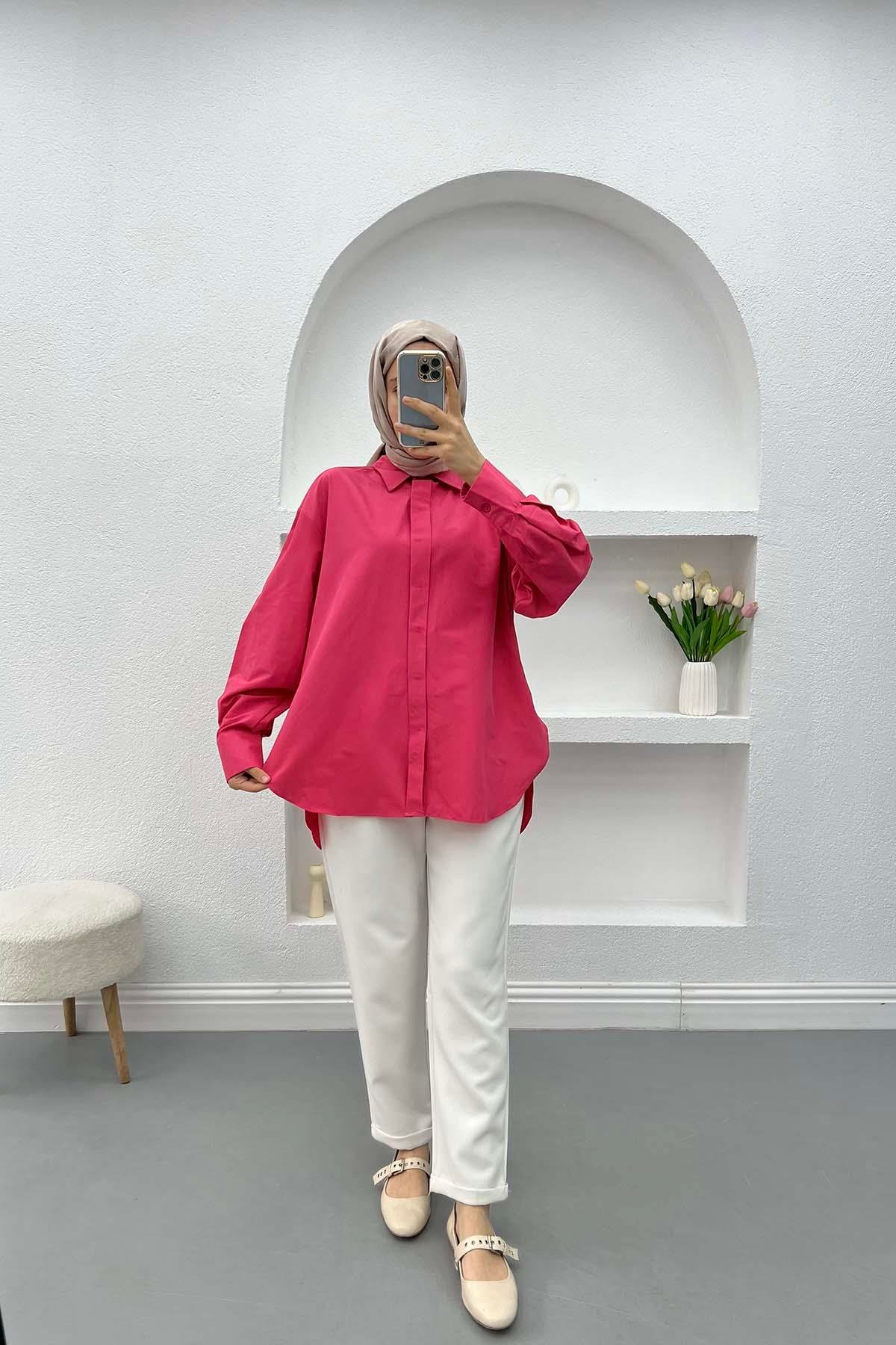 Oversize Gömlek Fuşya