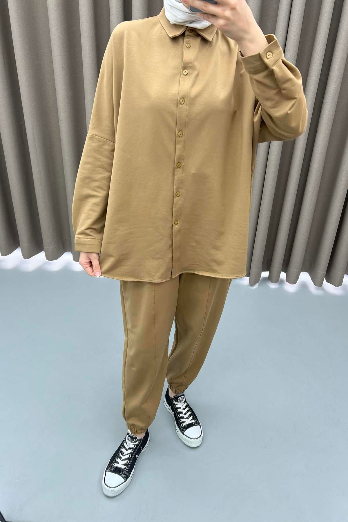 Oversize Gömlek Takım Kahve