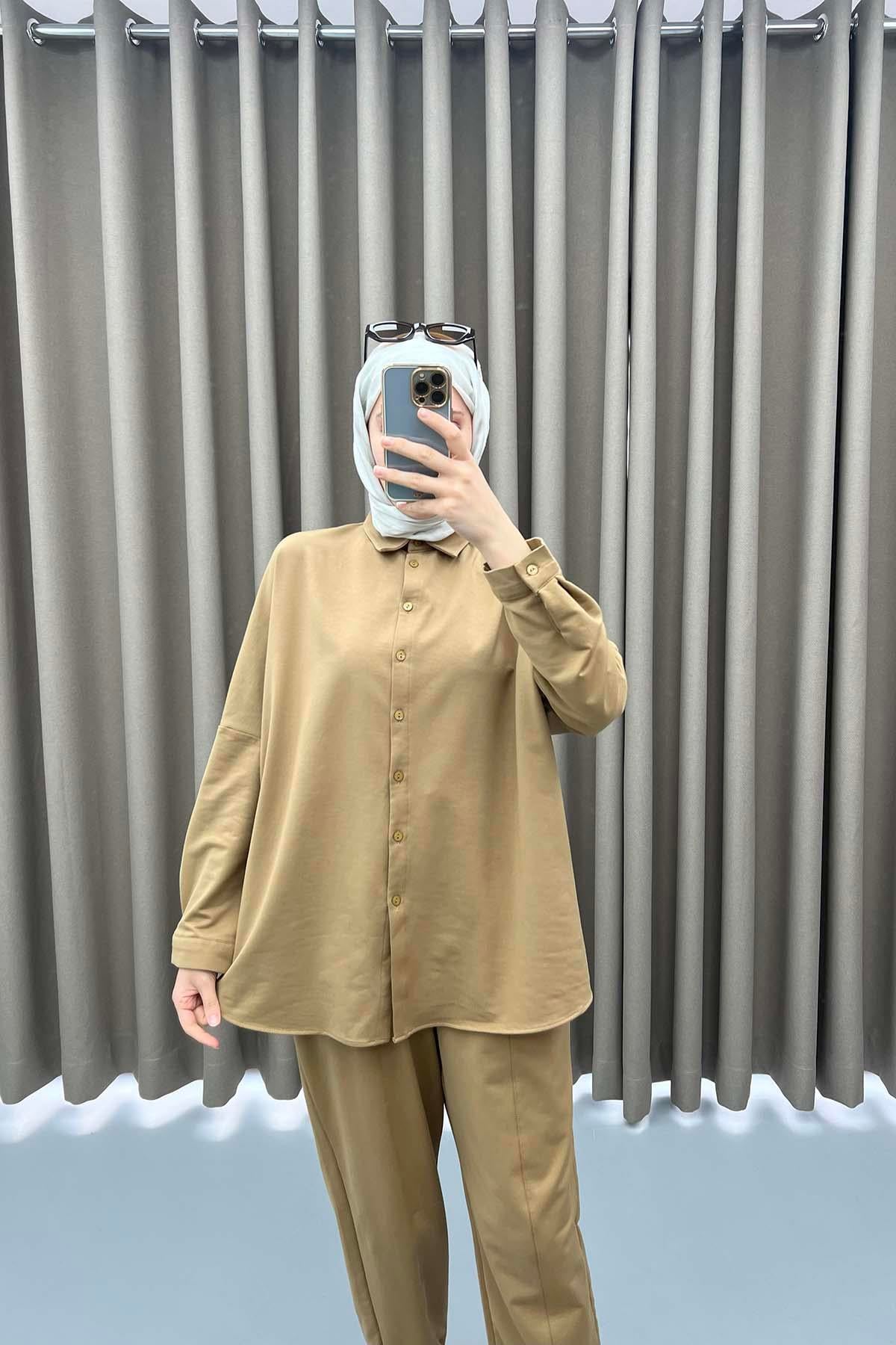 Oversize Gömlek Takım Kahve