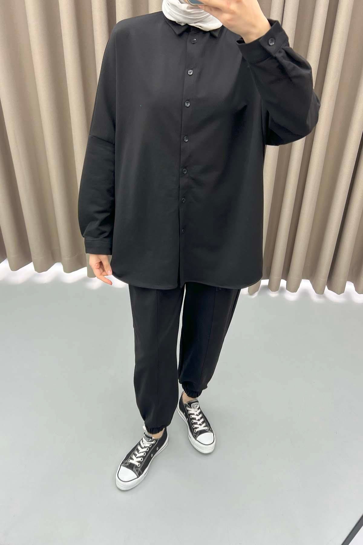 Oversize Gömlek Takım Siyah