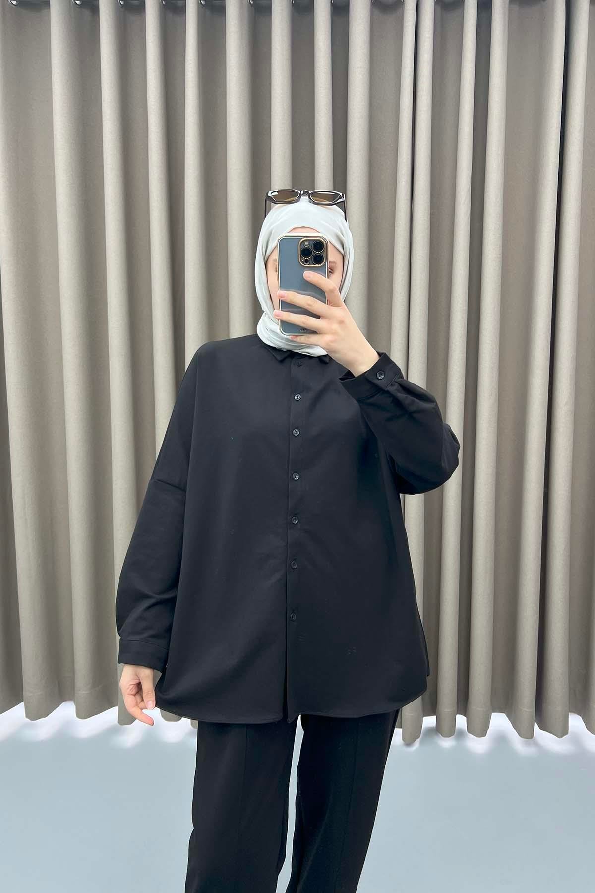 Oversize Gömlek Takım Siyah
